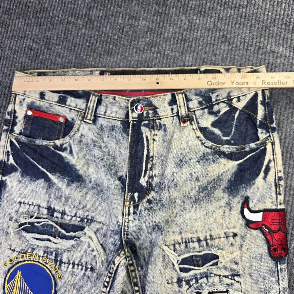 UNK Heritage America Jeans Mens 36 x 34 NBA Basketball Distressed Patches Grunge - Picture 15 of 16
